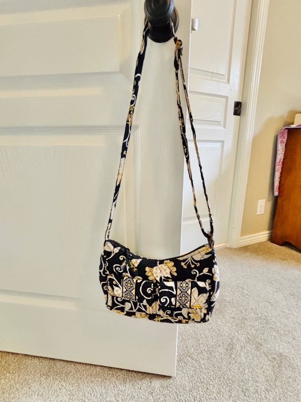 Vera Bradley Yellow Bird Quilted Floral Crossbody Bag - Black and Yellow - Picture 2 of 8